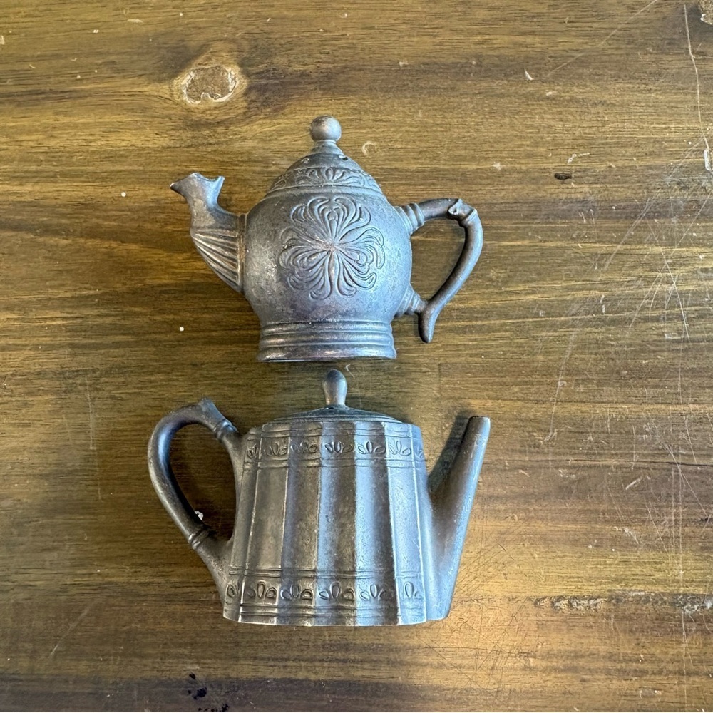 Vintage Godinger Silver Art Teapot Coffee Pot Silver Salt Pepper Shakers Set 2